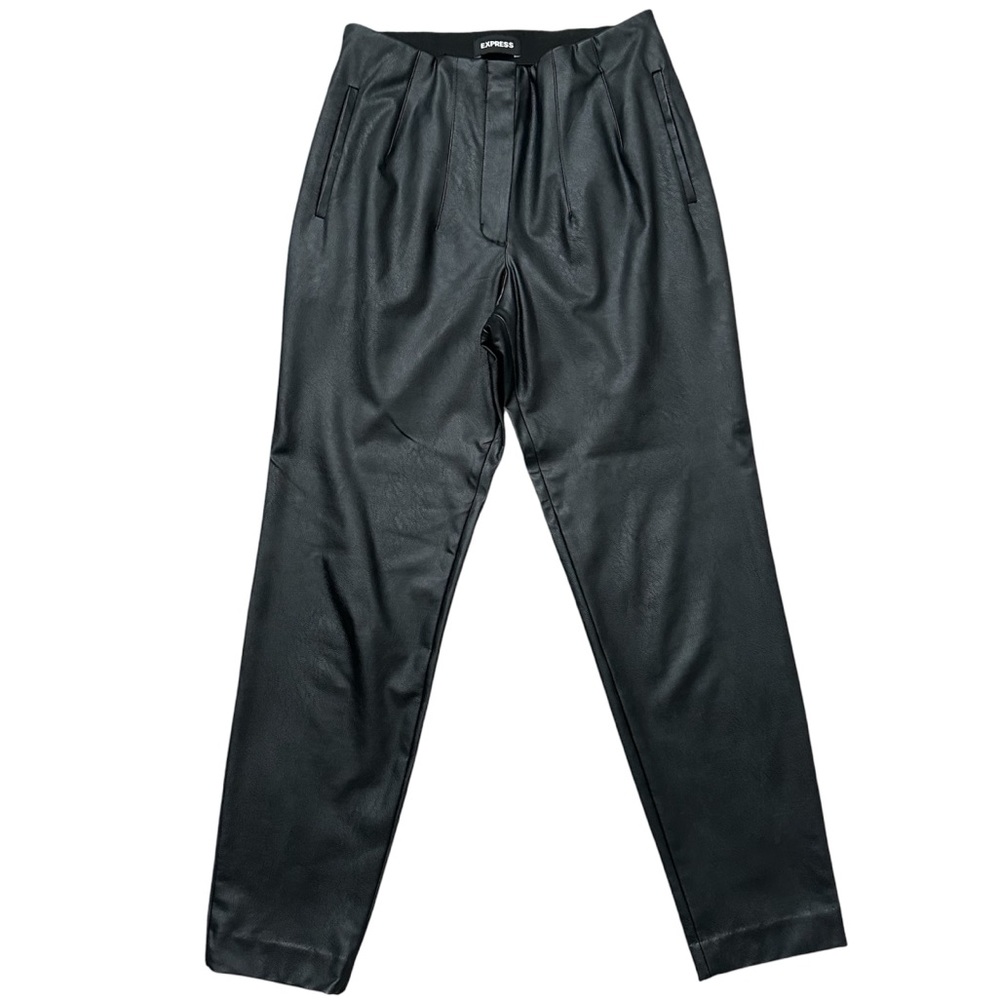 Express black faux leather ankle pleated pants size 4